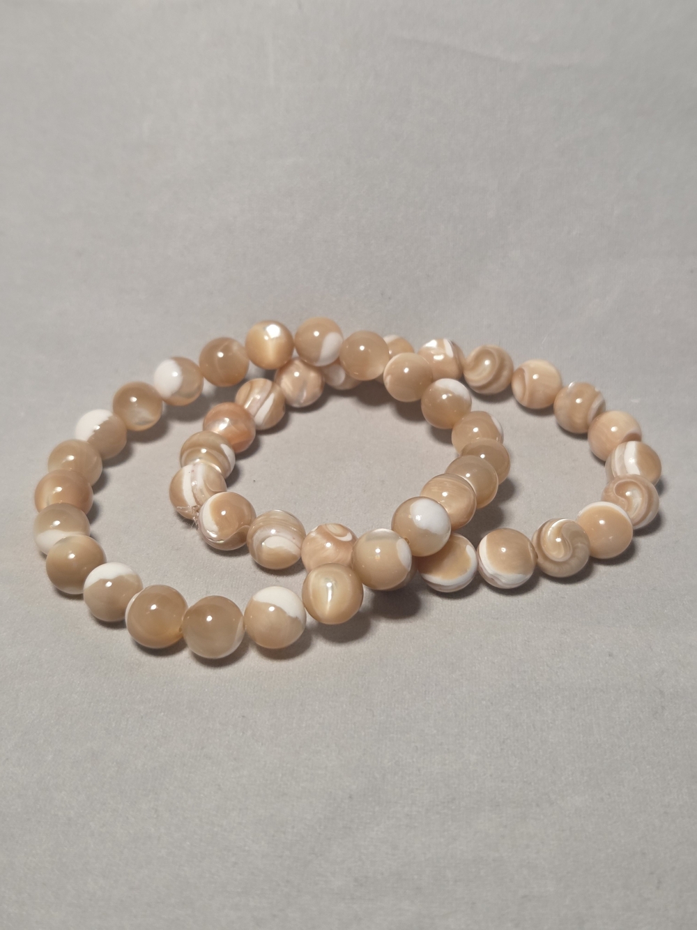Beige and White Agate Beaded Bracelet Set - Women Jewelry